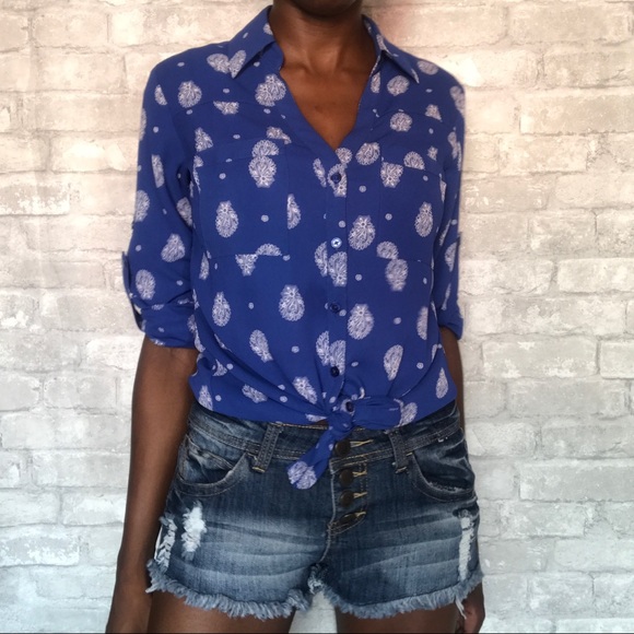 EXPRESS | Paisley roll sleeve Portofino Shirt - Picture 3 of 8